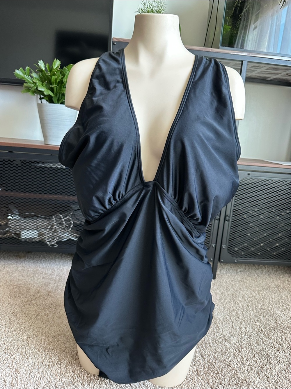 Black Plunging One-Piece Swimsuit